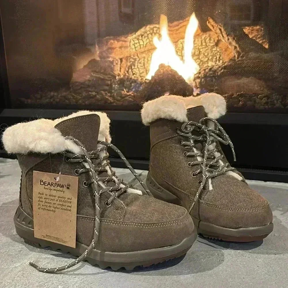 BEARPAW Cheryl Never Wet winter warm boots cow suede/wool faux fur lining - 7